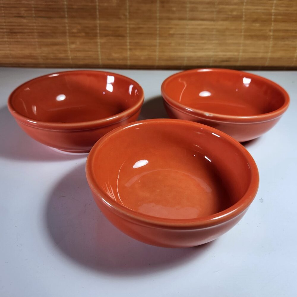 Homer Laughlin Orange Soup Bowls Set of 3 – 5.5" & 5" Vintage USA